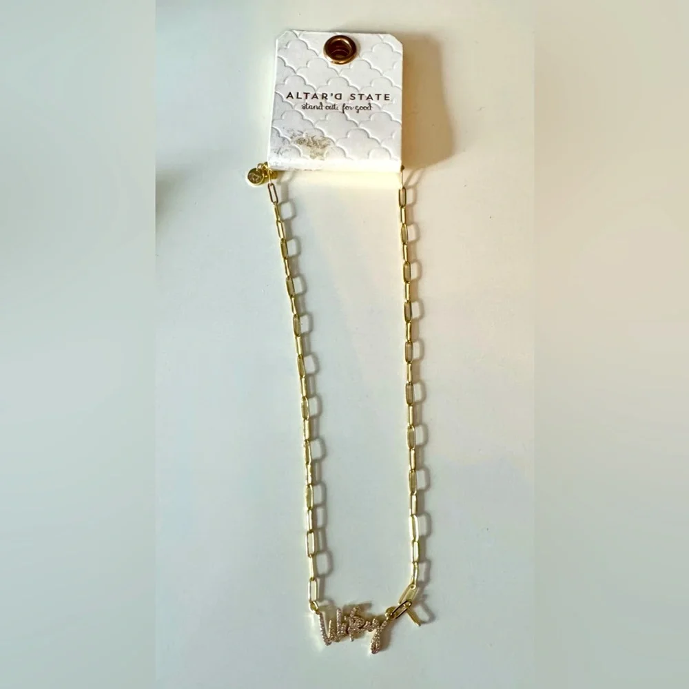 Altar’d State Wifey Necklace. Gold link chain rhinestone engraved. Bride Married